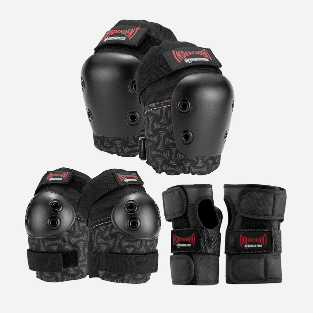 pack de protections pour les genoux coudes et poingets noires de chez 187 Independent Killer Pads Jr Six Pack Set Black